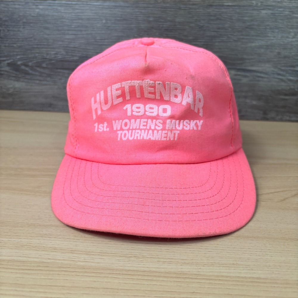 Vintage Fishing Hat Cap Snapback Pin Huettenbar Womens Musky Tournament USA